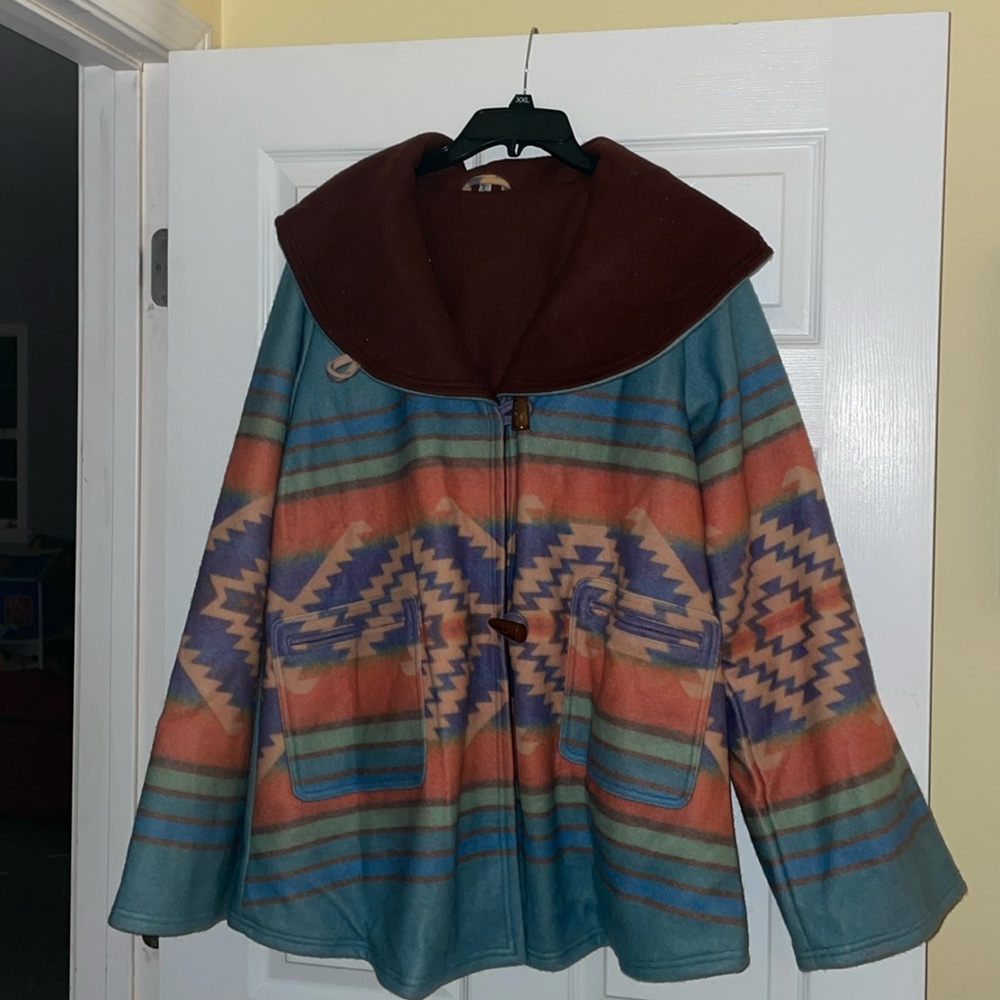 Wool hooded Aztec coat